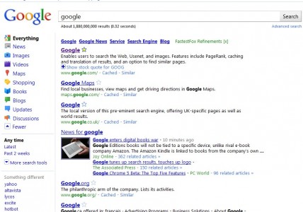 google search results bar redesign 2010